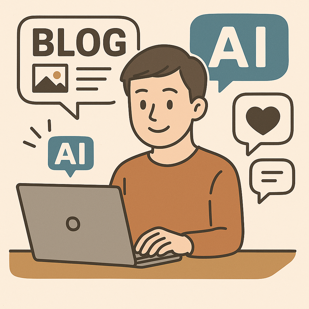 ブログにAIを活用しているイメージイラスト