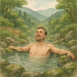 湯治イラスト　山の中温泉