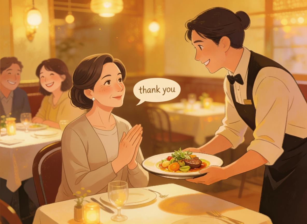 レストランんでありがとうと声掛けしている様子