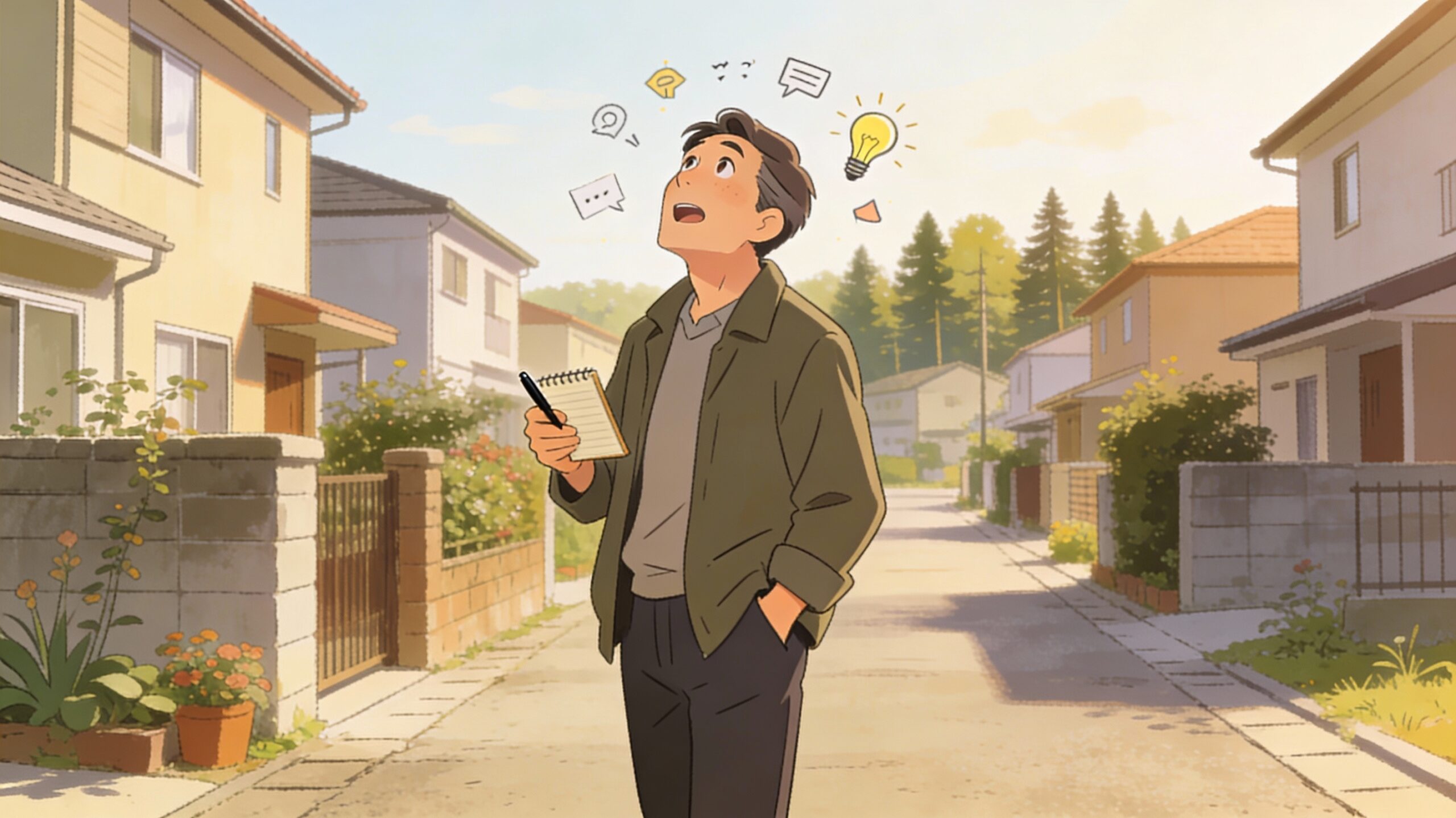 のんびりとした散歩で着想を得たイラスト