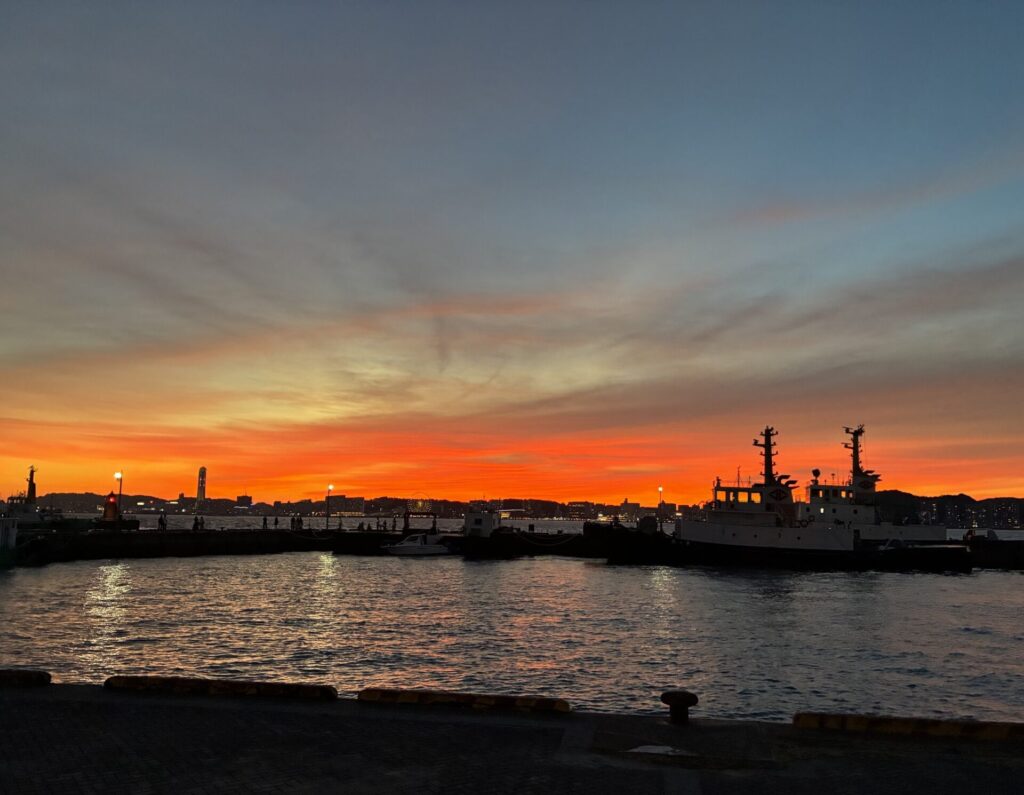 門司港 夕焼け、船、下関