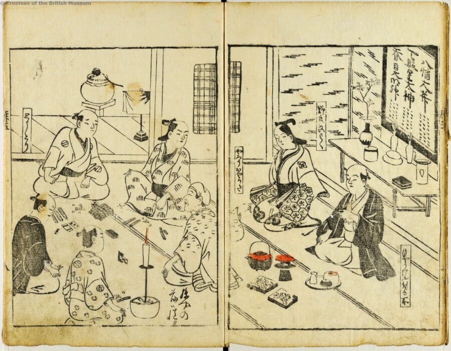 浮世絵　かるたで博打をする人