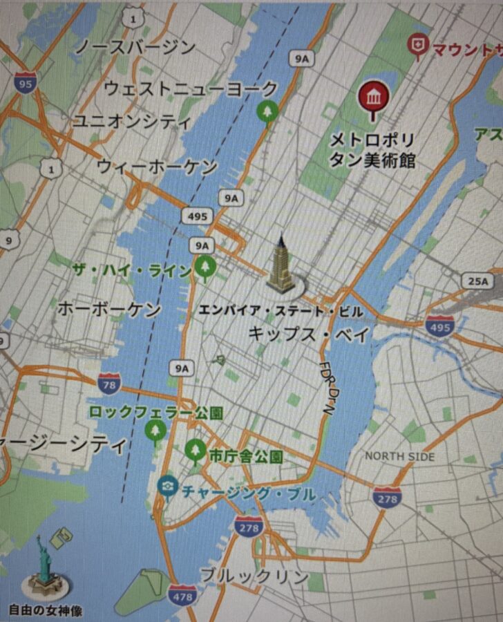 マンハッタン地図、セントラルパーク、メトロポリタン美術館